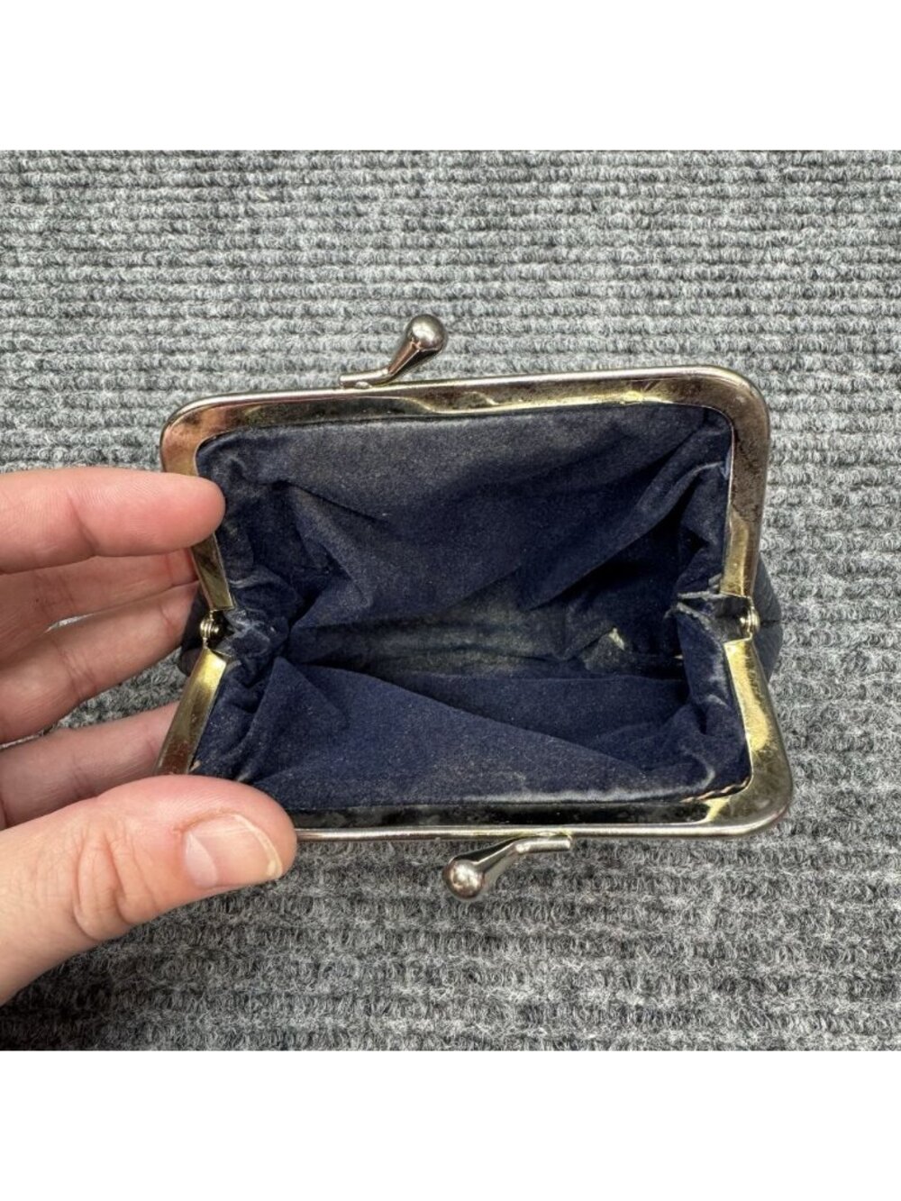 Dooney and Bourke Vintage Coin Purse Navy Blue Pebbled Leather Kiss Lock Pouch - Picture 3 of 7
